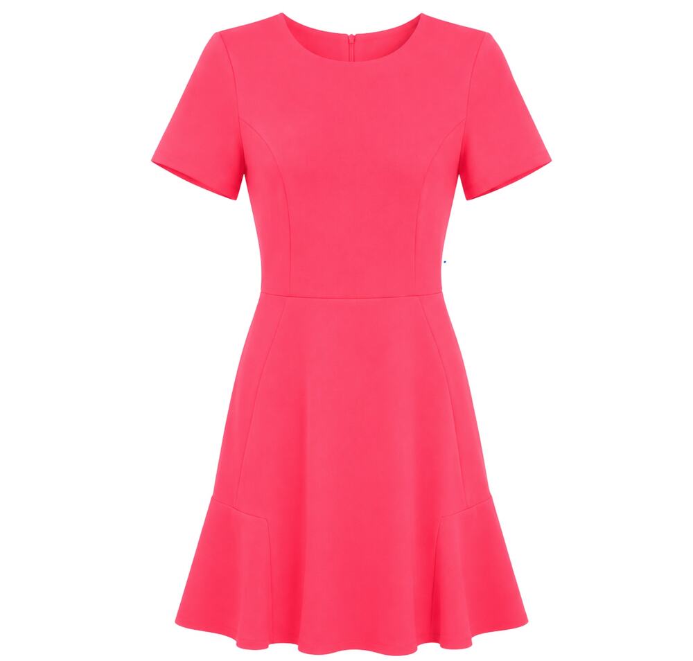 Topshop Women's Sz 2 Bright Pink Fit & Flare Dress Short Sleeve A-Line Dress